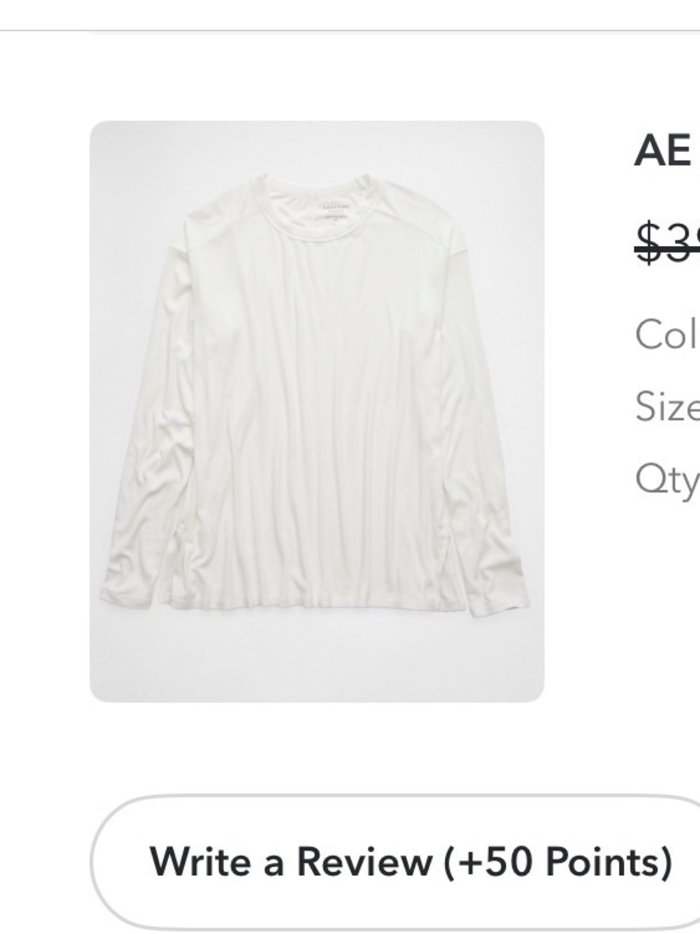 NWT American eagle soft and sexy ribbed long sleeve white top